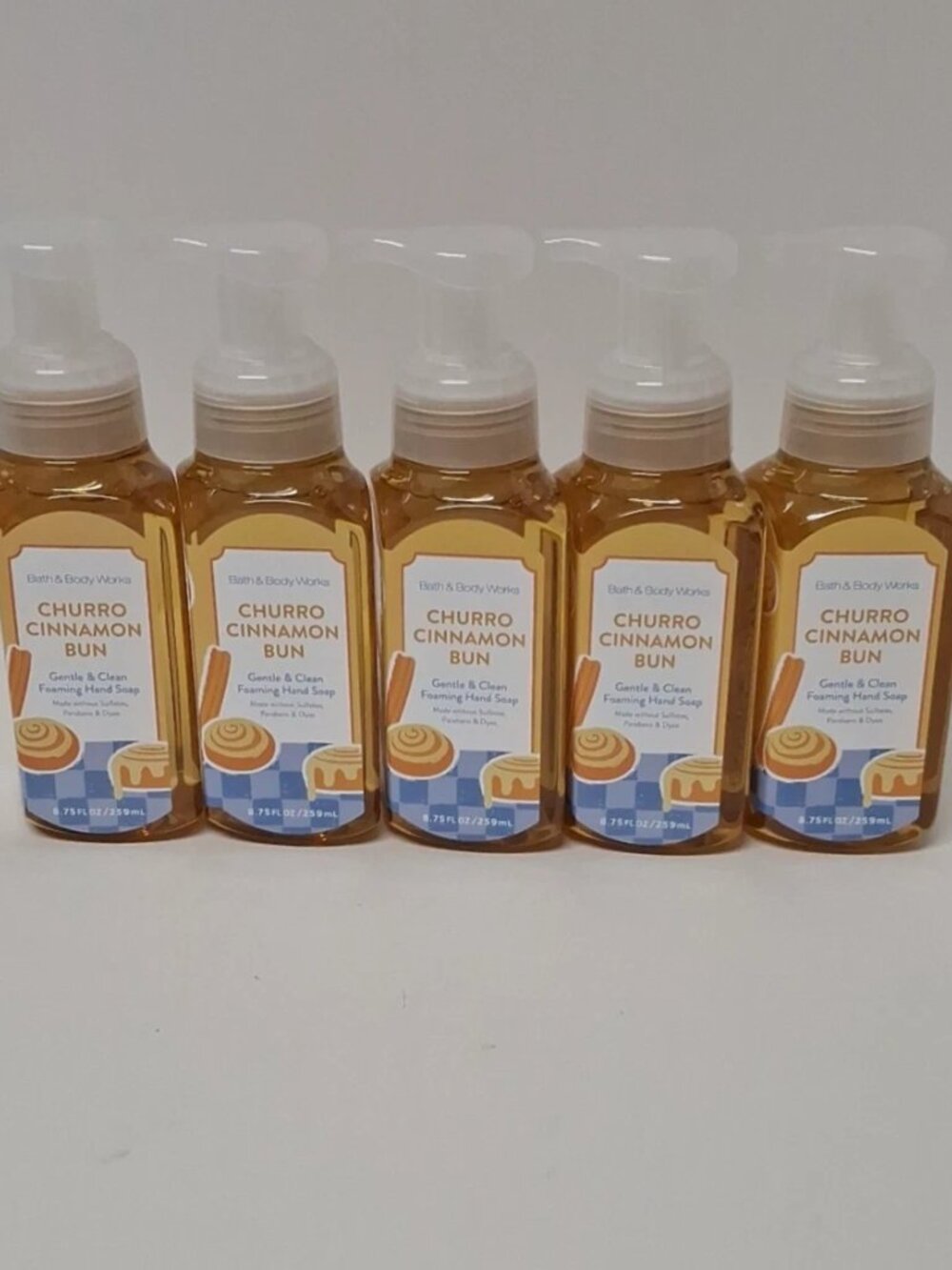 X 5 New Bath & Body Works Churro Cinnamon Bun Gentle Foaming Hand Soap